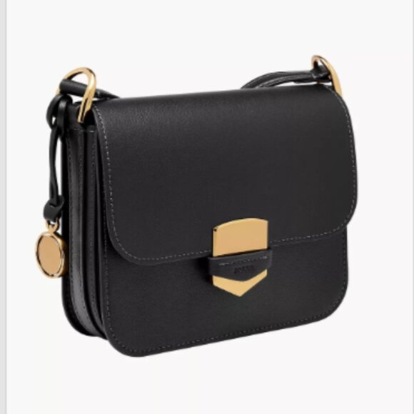 NWT FOSSIL Lennox Flap Leather Crossbody Bag Black MSRP $280 - Picture 3 of 15